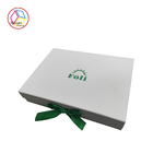 Foldable White Box Green Logo Apparel Packaging Boxes With Ribbon